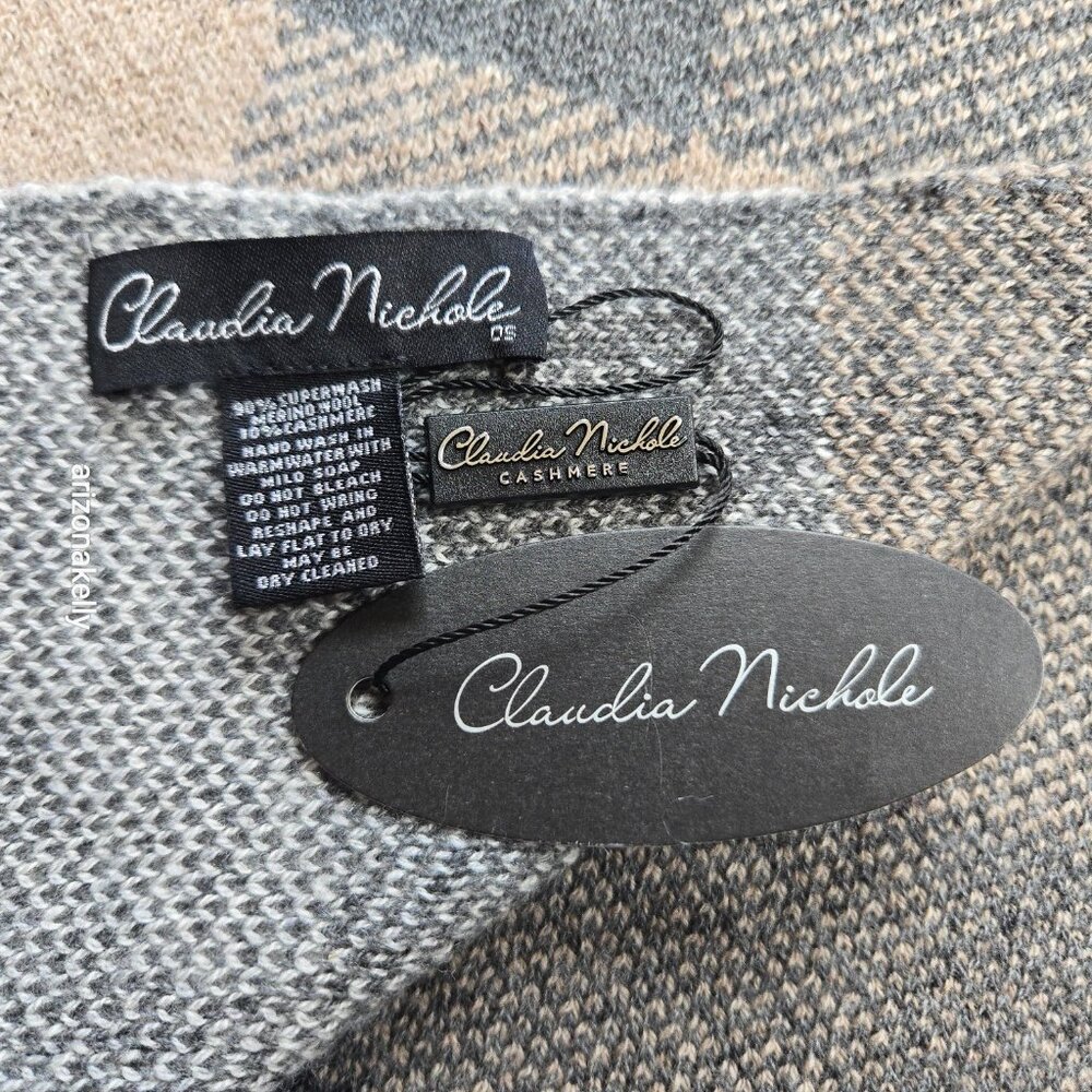 NWT Merino & Cashmere Knit Scarf Grey, Black & Tan Alashan Claudia Nichole - Picture 2 of 12